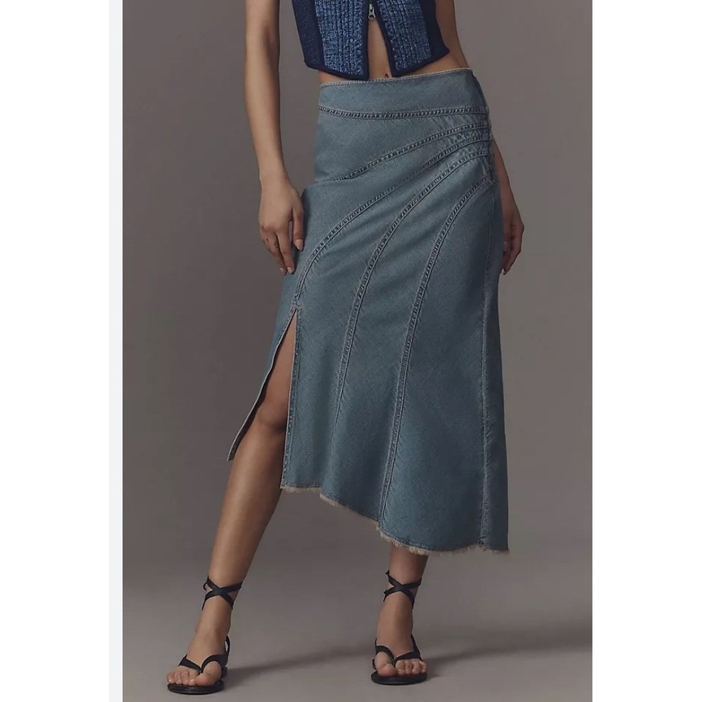 Anthropologie Asymmetrical Denim Skirt - Blue